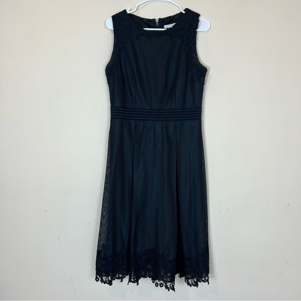New York & Company Lace Fit and Flare Dress Black Sz M